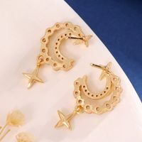 1 Pair Basic Modern Style Classic Style Star Moon Plating Inlay Copper Rhinestones Drop Earrings main image 6