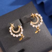 1 Pair Basic Modern Style Classic Style Star Moon Plating Inlay Copper Rhinestones Drop Earrings main image 5