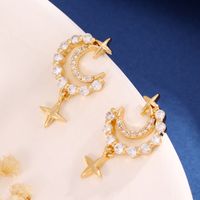 1 Pair Basic Modern Style Classic Style Star Moon Plating Inlay Copper Rhinestones Drop Earrings main image 4
