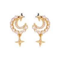 1 Pair Basic Modern Style Classic Style Star Moon Plating Inlay Copper Rhinestones Drop Earrings main image 3
