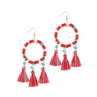 1 Pair Ethnic Style Bohemian Classic Style Geometric Alloy Wooden Beads Turquoise Drop Earrings sku image 1