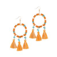 1 Pair Ethnic Style Bohemian Classic Style Geometric Alloy Wooden Beads Turquoise Drop Earrings sku image 3