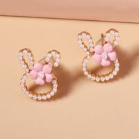 1 Pair Cartoon Style Cute Rabbit Flower Plating Inlay Zinc Alloy Imitation Pearl Ear Studs main image 5