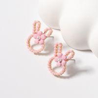 1 Pair Cartoon Style Cute Rabbit Flower Plating Inlay Zinc Alloy Imitation Pearl Ear Studs main image 4