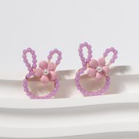 1 Pair Cartoon Style Cute Rabbit Flower Plating Inlay Zinc Alloy Imitation Pearl Ear Studs sku image 3