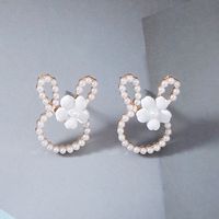 1 Pair Cartoon Style Cute Rabbit Flower Plating Inlay Zinc Alloy Imitation Pearl Ear Studs sku image 4