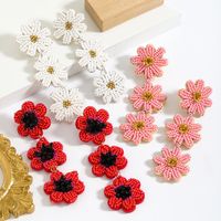 1 Pair Retro Classic Style Flower Alloy Seed Bead Drop Earrings main image 8