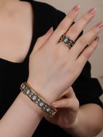 Copper 18K Gold Plated Retro Rock Inlay Solid Color Zircon Rings Bracelets main image 4