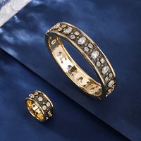Copper 18K Gold Plated Retro Rock Inlay Solid Color Zircon Rings Bracelets main image 5