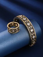 Copper 18K Gold Plated Retro Rock Inlay Solid Color Zircon Rings Bracelets main image 7
