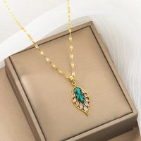 Titanium Steel Copper 18K Gold Plated IG Style Shiny Hollow Out Inlay Leaves Zircon Pendant Necklace main image 4