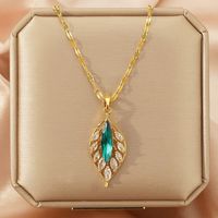 Titanium Steel Copper 18K Gold Plated IG Style Shiny Hollow Out Inlay Leaves Zircon Pendant Necklace main image 5