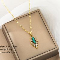 Titanium Steel Copper 18K Gold Plated IG Style Shiny Hollow Out Inlay Leaves Zircon Pendant Necklace main image 2