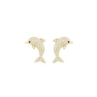 1 Pair Simple Style Classic Style Dolphin Plating Inlay Sterling Silver Zircon 14K Gold Plated Ear Studs main image 8