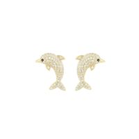 1 Paire Style Simple Style Classique Dauphin Placage Incruster Argent Sterling Zircon Plaqué Or 14K Boucles D'Oreilles main image 8