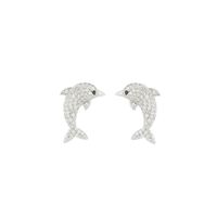 1 Pair Simple Style Classic Style Dolphin Plating Inlay Sterling Silver Zircon 14K Gold Plated Ear Studs main image 7