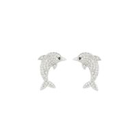 1 Paire Style Simple Style Classique Dauphin Placage Incruster Argent Sterling Zircon Plaqué Or 14K Boucles D'Oreilles main image 7