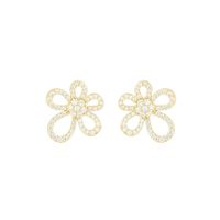 1 Pair Elegant Sweet Flower Hollow Out Inlay Sterling Silver Zircon 14K Gold Plated Ear Studs main image 7