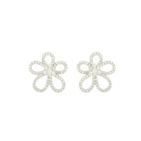 1 Pair Elegant Sweet Flower Hollow Out Inlay Sterling Silver Zircon 14K Gold Plated Ear Studs sku image 2