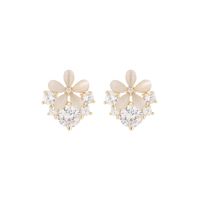 1 Pair Elegant Simple Style Flower Plating Inlay Copper Zircon 14K Gold Plated Ear Studs main image 5
