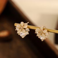 1 Pair Elegant Simple Style Flower Plating Inlay Copper Zircon 14K Gold Plated Ear Studs main image 4