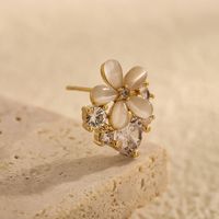 1 Pair Elegant Simple Style Flower Plating Inlay Copper Zircon 14K Gold Plated Ear Studs main image 3