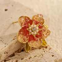 1 Pair Elegant Simple Style Shiny Flower Plating Hollow Out Inlay Copper Zircon 14K Gold Plated Ear Studs main image 4