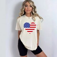 Women's T-shirt Short Sleeve T-Shirts Simple Style Heart Shape American Flag main image 6