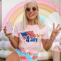 Women's T-shirt Short Sleeve T-Shirts Simple Style Letter American Flag main image 1