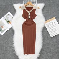 Women's Sheath Dress Casual Turndown Button Sleeveless Solid Color Maxi Long Dress Daily main image 2
