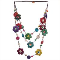 Bohemian Romantic Tropical Flower Wooden Beads Coconut Shell Charcoal Women's Layered Necklaces sku image 1