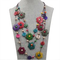 Bohemian Romantic Tropical Flower Wooden Beads Coconut Shell Charcoal Women's Layered Necklaces main image 5
