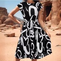 Women's Regular Dress Streetwear Round Neck Printing Short Sleeve Geometric Ditsy Floral Knee-Length Holiday Beach main image 4
