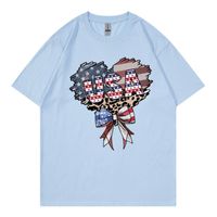 Frau T-Shirt Kurzarm T-Shirts Einfacher Stil Brief Amerikanische Flagge Bogenknoten main image 5