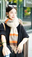 Women's Casual Color Block Stripe Polyester Tassel Scarf sku image 2