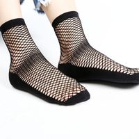 Women's Sexy Solid Color Nylon Yarn Patchwork Knitted Hollow Out Crew Socks A Pair sku image 1
