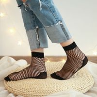 Women's Sexy Solid Color Nylon Yarn Patchwork Knitted Hollow Out Crew Socks A Pair main image 7