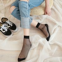 Women's Sexy Solid Color Nylon Yarn Patchwork Knitted Hollow Out Crew Socks A Pair main image 3