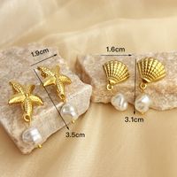 1 Pair Retro Starfish Shell Plating 304 Stainless Steel Freshwater Pearl 18K Gold Plated Drop Earrings main image 2