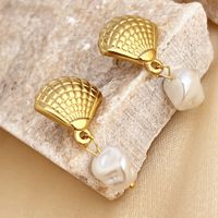 1 Pair Retro Starfish Shell Plating 304 Stainless Steel Freshwater Pearl 18K Gold Plated Drop Earrings sku image 2