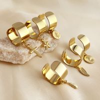 201 Stainless Steel 304 Stainless Steel 18K Gold Plated Simple Style Plating Cross Starfish Feather Adjustable Ring main image 3