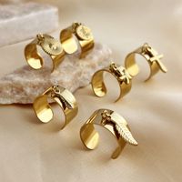 201 Stainless Steel 304 Stainless Steel 18K Gold Plated Simple Style Plating Cross Starfish Feather Adjustable Ring main image 5
