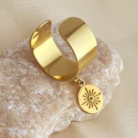 201 Stainless Steel 304 Stainless Steel 18K Gold Plated Simple Style Plating Cross Starfish Feather Adjustable Ring sku image 2