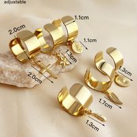 201 Stainless Steel 304 Stainless Steel 18K Gold Plated Simple Style Plating Cross Starfish Feather Adjustable Ring main image 2