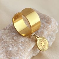 201 Stainless Steel 304 Stainless Steel 18K Gold Plated Simple Style Plating Cross Starfish Feather Adjustable Ring sku image 4