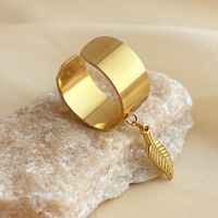 201 Stainless Steel 304 Stainless Steel 18K Gold Plated Simple Style Plating Cross Starfish Feather Adjustable Ring sku image 6