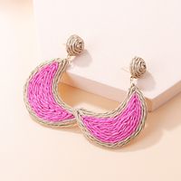 1 Pair Basic Moon Patchwork Raffia Drop Earrings main image 6