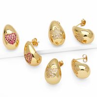 1 Pair Simple Style Water Droplets Plating Copper Zircon 18K Gold Plated Ear Studs main image 7