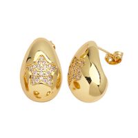 1 Pair Simple Style Water Droplets Plating Copper Zircon 18K Gold Plated Ear Studs main image 9