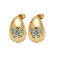 1 Pair Simple Style Water Droplets Plating Copper Zircon 18K Gold Plated Ear Studs sku image 7